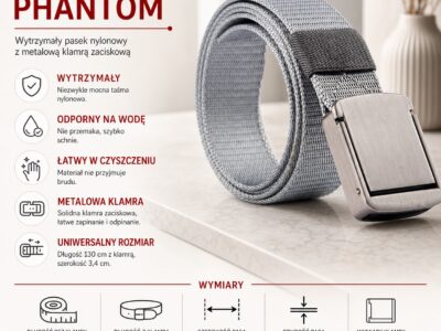 Wojskowy pasek do spodni męski z mocną metalową klamrą zaciskową szary PHANTOM - obrazek 8