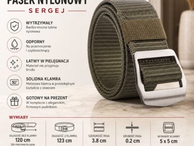 Mocny materiałowy pasek męski do spodni z metalową klamrą zielony SPARTAN - obrazek 8