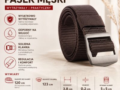 Mocny materiałowy pasek męski do spodni z metalową klamrą brązowy SPARTAN - obrazek 8