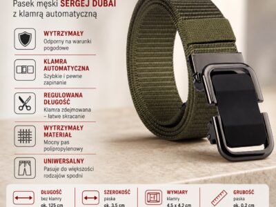Elegancki pasek męski do spodni z klamrą automatyczną SERGEJ DUBAI Zielony - obrazek 9