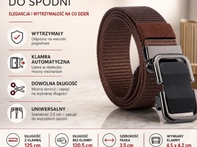 Elegancki pasek męski do spodni z klamrą automatyczną SERGEJ DUBAI Brązowy - obrazek 8