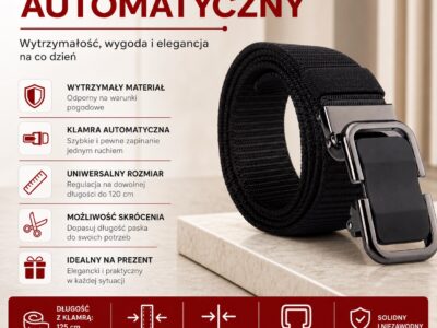 Elegancki pasek męski do spodni z klamrą automatyczną SERGEJ DUBAI Czarny - obrazek 10