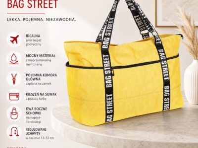 Torba bagaż podręczny do samolotu 55 x 35 x 22 cm żółta Bag Street - obrazek 10