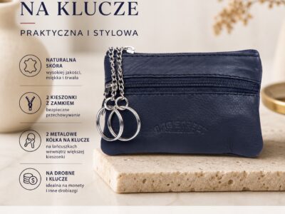 Saszetka skórzana na klucze granatowa Bag Street - obrazek 4