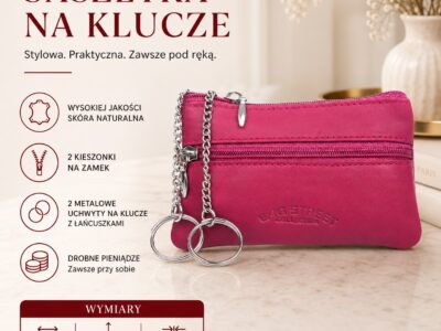 Saszetka skórzana na klucze różowa Bag Street - obrazek 4
