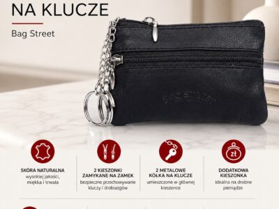 Saszetka skórzana na klucze czarna Bag Street - obrazek 4