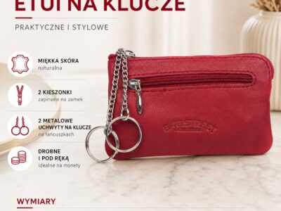 Czerwone etui na klucze ze skóry naturalnej Bag Street - obrazek 5