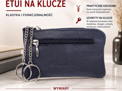 Granatowe etui na klucze ze skóry naturalnej Bag Street - obrazek 4