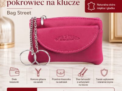 Skórzany pokrowiec na klucze różowy Bag Street - obrazek 5