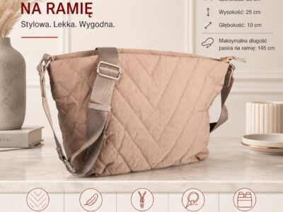 Beżowa, pikowana torebka damska na ramię w średnim rozmiarze Jennifer Jones - obrazek 11