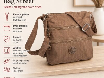 Prostokątna, brązowa, lekka torebka turystyczna Bag Street uszyta z kreszu - obrazek 7