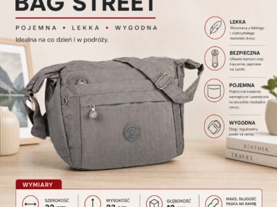 Pojemna i lekka torba na ramię z kreszu materiałowa Bag Street, szara - obrazek 11