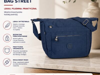 Pojemna i lekka torba na ramię z kreszu materiałowa Bag Street, granatowa - obrazek 9