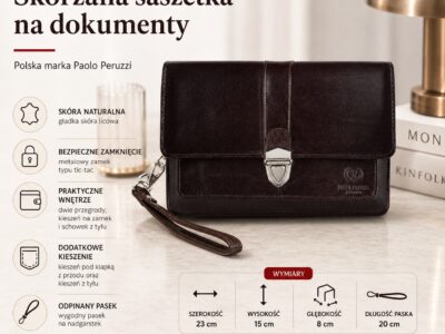 Elegancka i pojemna skórzana saszetka męska na dokumenty ciemnobrązowa Paolo Peruzzi - obrazek 7