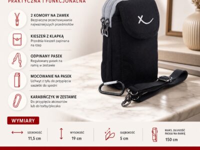 Saszetka męska na pasek i na ramię czarno-szara Extrem - obrazek 7