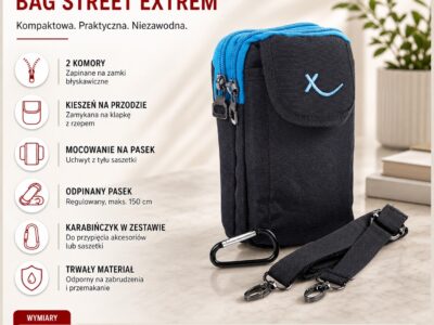 Saszetka męska na pasek i na ramię czarno-niebieska Extrem - obrazek 7